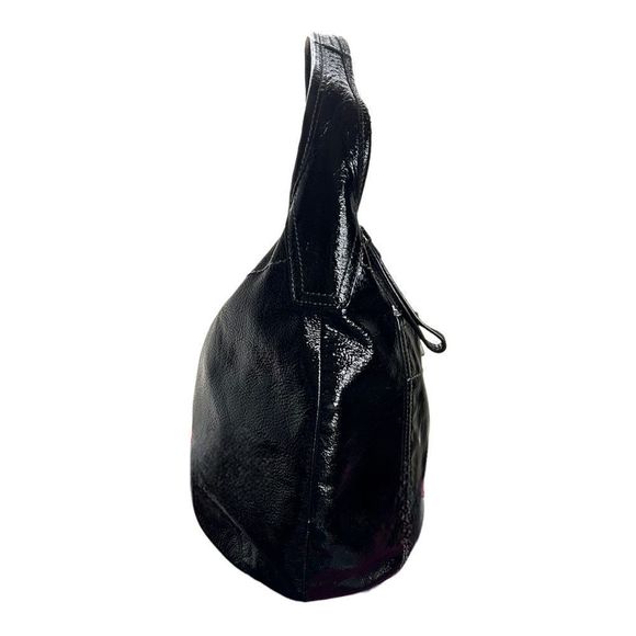 COACH Black Patent Leather Shoulder Bag Hobo Zip Closure Purse - Picture 3 of 9